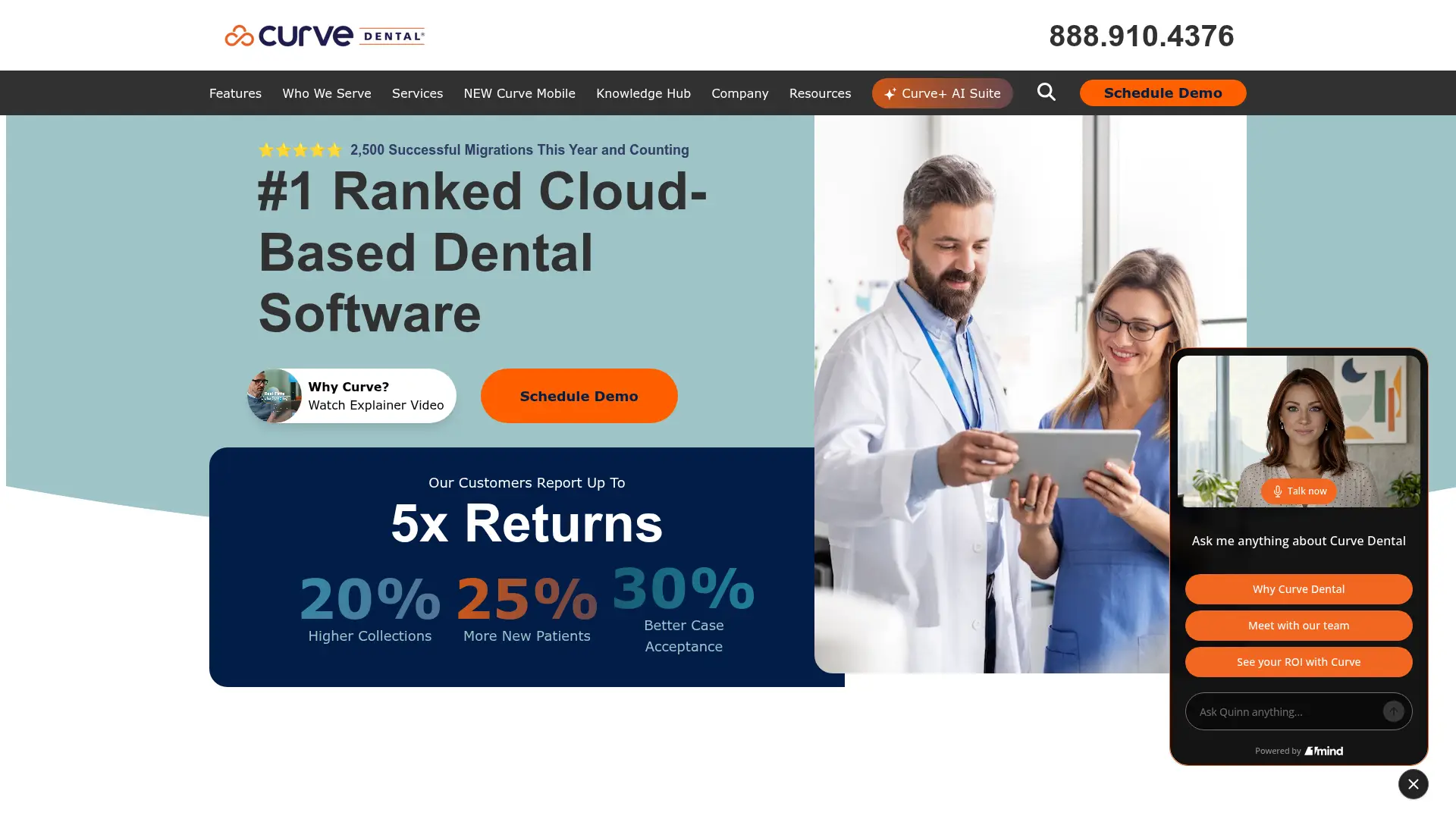 Screenshot of the Curve Dental homepage as it appeared on 2026-08-01