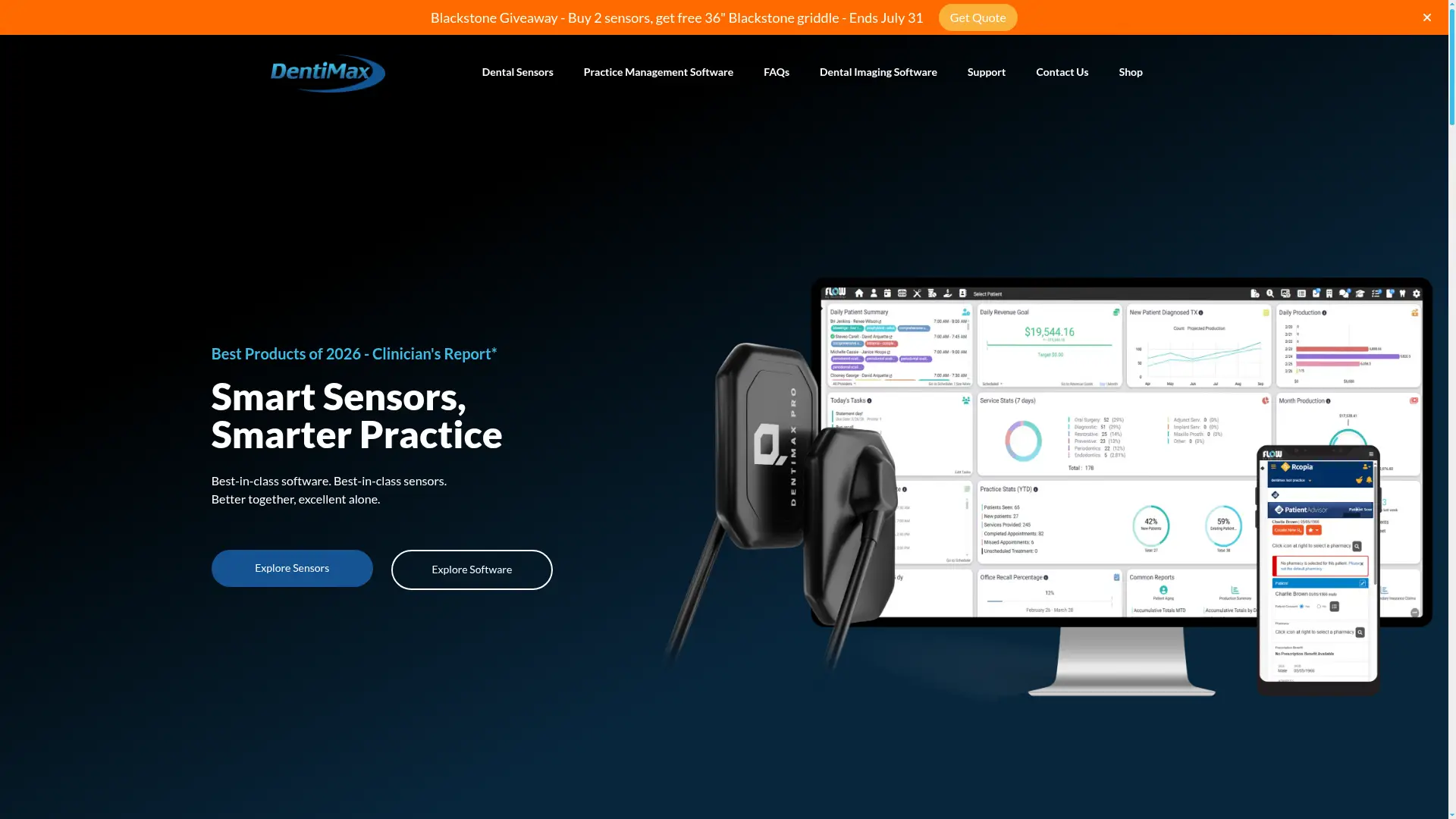 Screenshot of the DentiMax homepage as it appeared on 2026-08-01